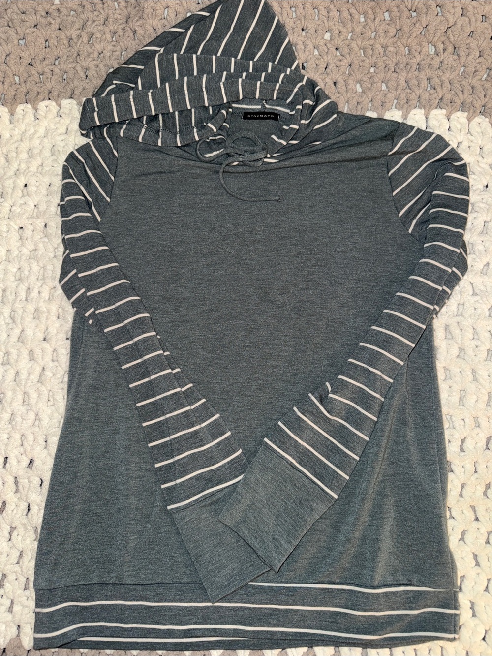 Staccato Slate Gray and White Striped Hooded Pullover